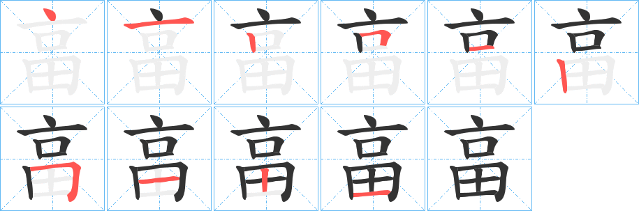 畗字的笔顺笔画分步演示