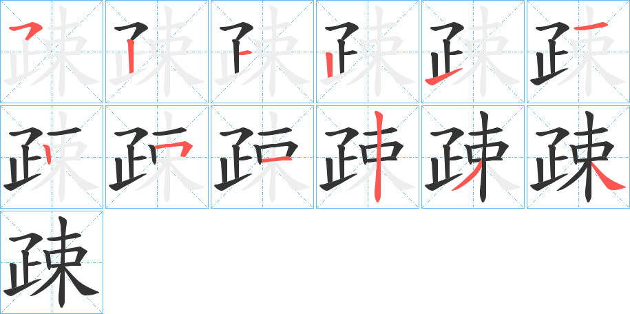 疎字的笔顺笔画分步演示