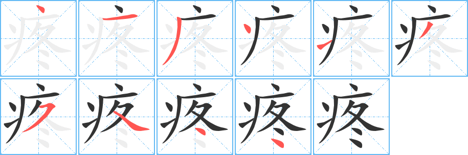 疼字的笔顺笔画分步演示
