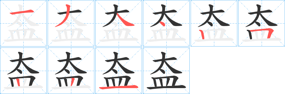 盇字的笔顺笔画分步演示