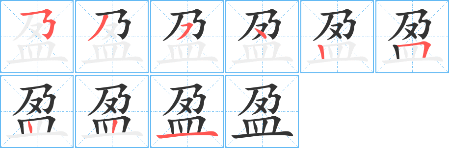 盈字的笔顺笔画分步演示