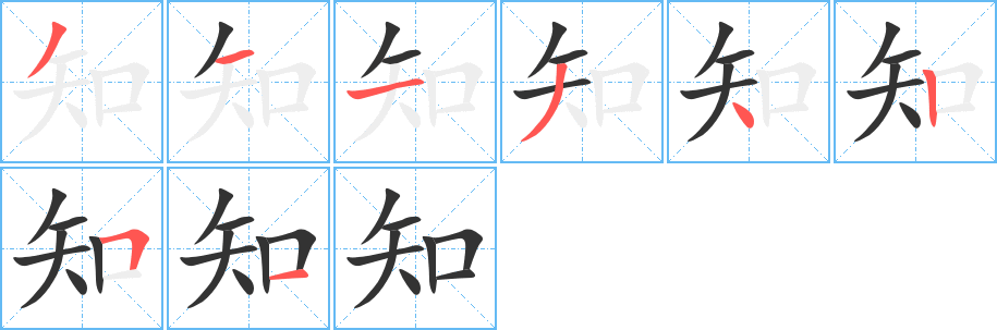知字的笔顺笔画分步演示