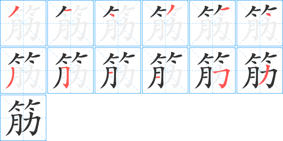 筋字的笔顺笔画分步演示