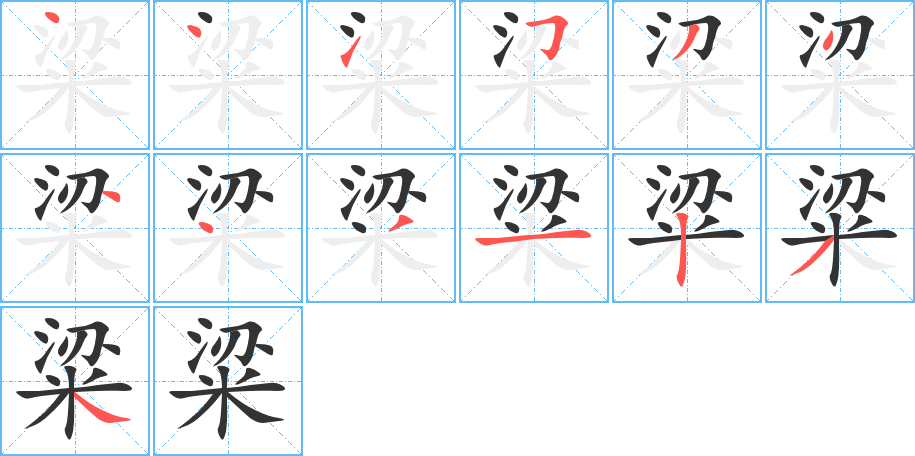粱字的笔顺笔画分步演示