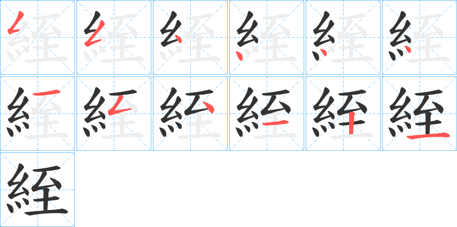 絰字的笔顺笔画分步演示