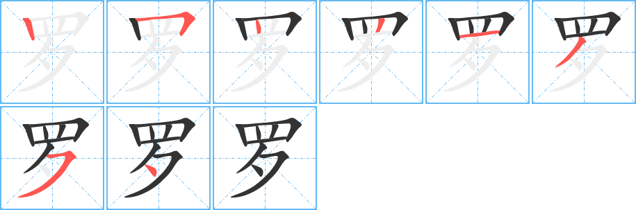 罗字的笔顺笔画分步演示
