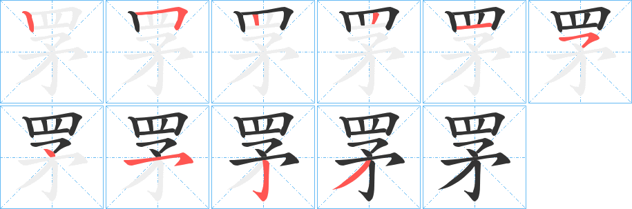 罞字的笔顺笔画分步演示