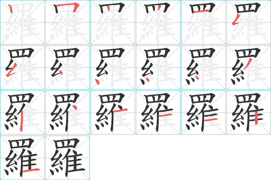 羅字的笔顺笔画分步演示