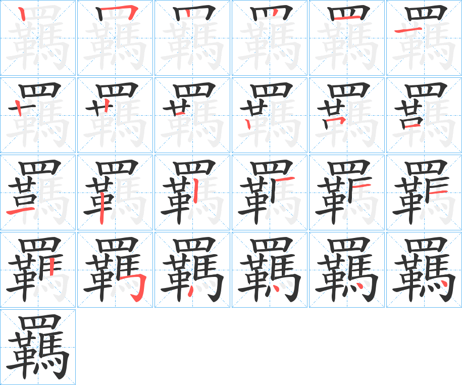 羈字的笔顺笔画分步演示
