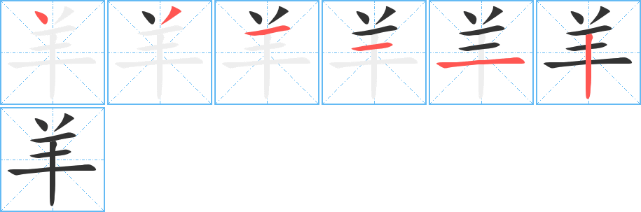 羊字的笔顺笔画分步演示