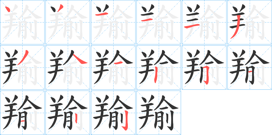 羭字的笔顺笔画分步演示