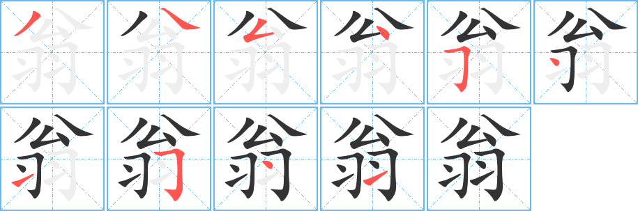 翁字的笔顺笔画分步演示
