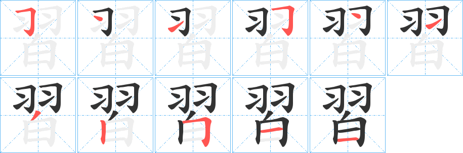 習字的笔顺笔画分步演示
