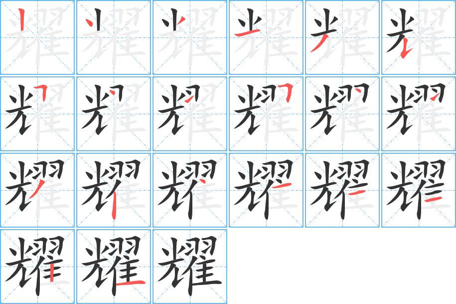 耀字的笔顺笔画分步演示