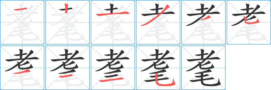 耄字的笔顺笔画分步演示