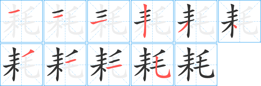 耗字的笔顺笔画分步演示