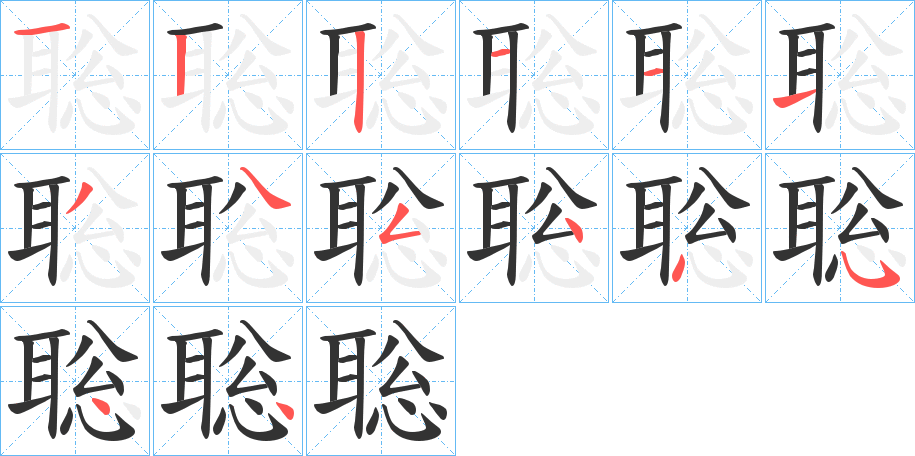 聡字的笔顺笔画分步演示