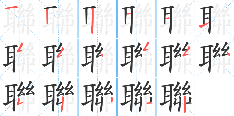 聯字的笔顺笔画分步演示