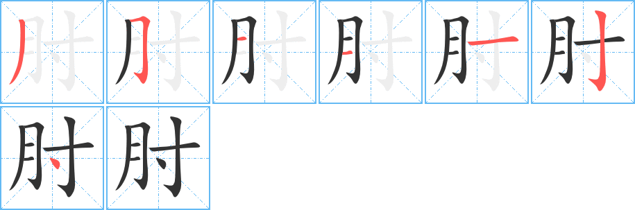 肘字的笔顺笔画分步演示