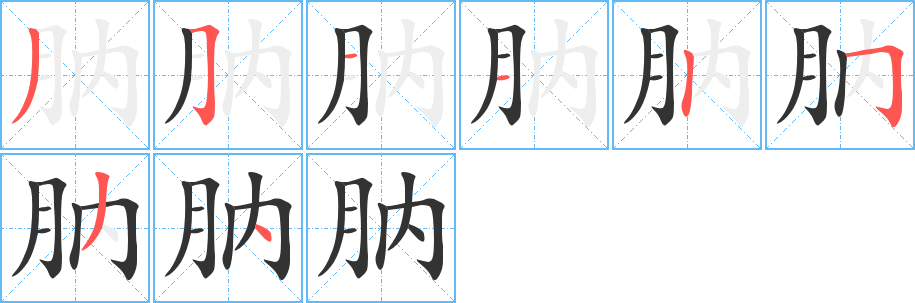 肭字的笔顺笔画分步演示