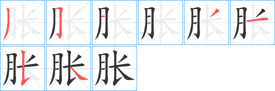 胀字的笔顺笔画分步演示