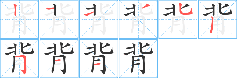 背字的笔顺笔画分步演示