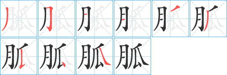 胍字的笔顺笔画分步演示