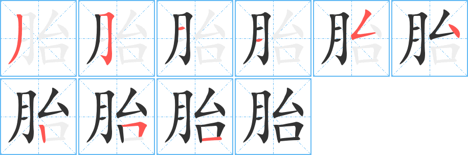 胎字的笔顺笔画分步演示