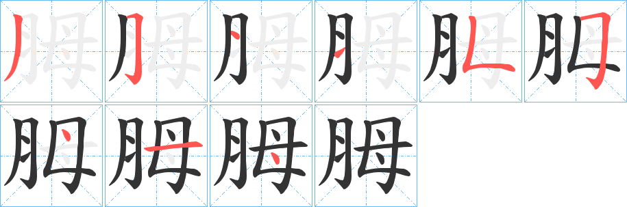胟字的笔顺笔画分步演示