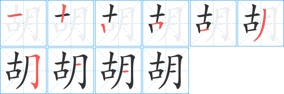 胡字的笔顺笔画分步演示