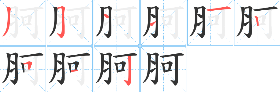 胢字的笔顺笔画分步演示