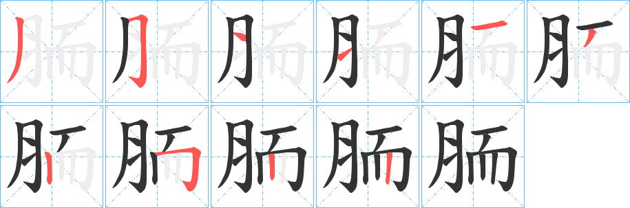 胹字的笔顺笔画分步演示