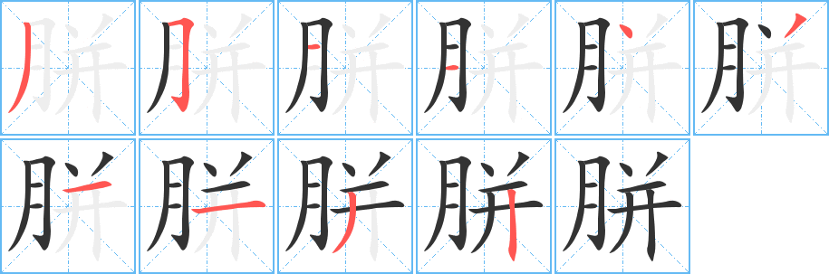 胼字的笔顺笔画分步演示