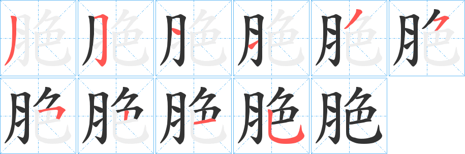 脃字的笔顺笔画分步演示