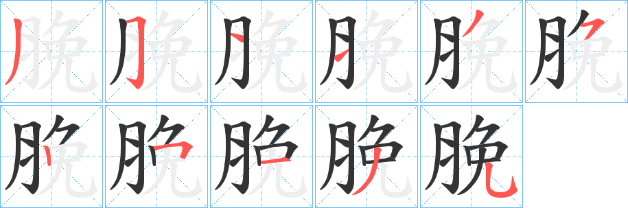 脕字的笔顺笔画分步演示