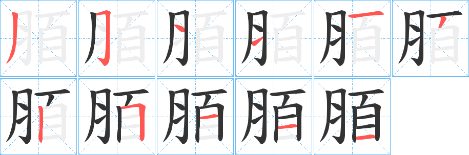 脜字的笔顺笔画分步演示
