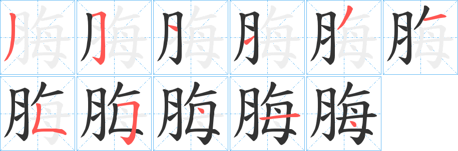 脢字的笔顺笔画分步演示