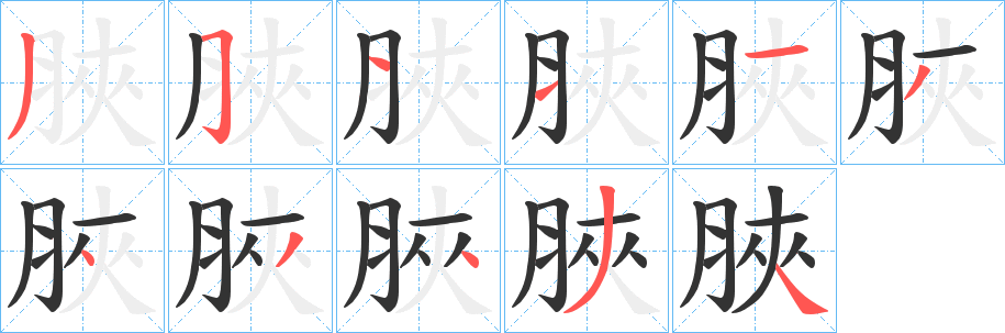 脥字的笔顺笔画分步演示