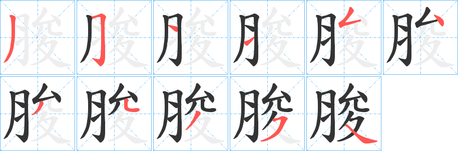 脧字的笔顺笔画分步演示