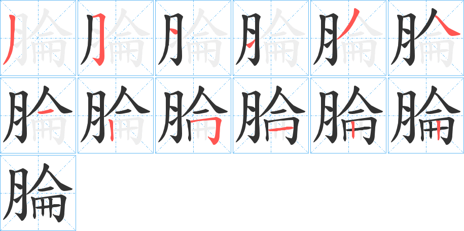 腀字的笔顺笔画分步演示