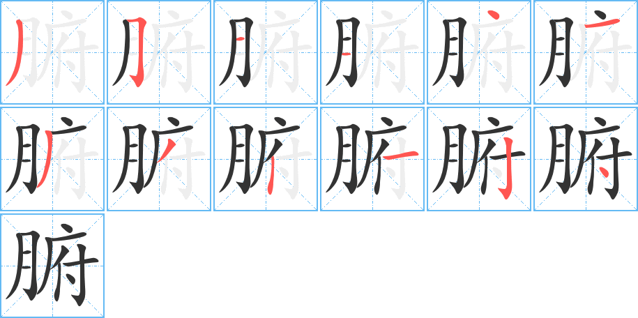 腑字的笔顺笔画分步演示
