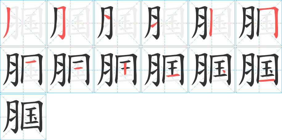 腘字的笔顺笔画分步演示