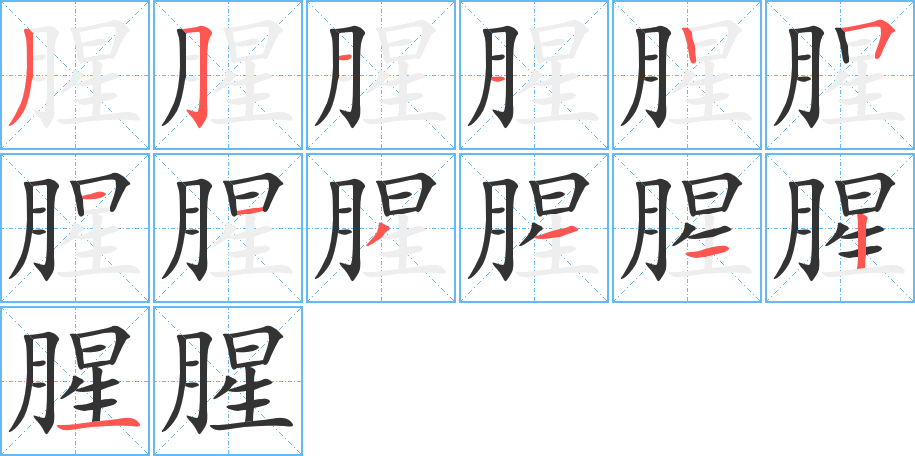 腥字的笔顺笔画分步演示
