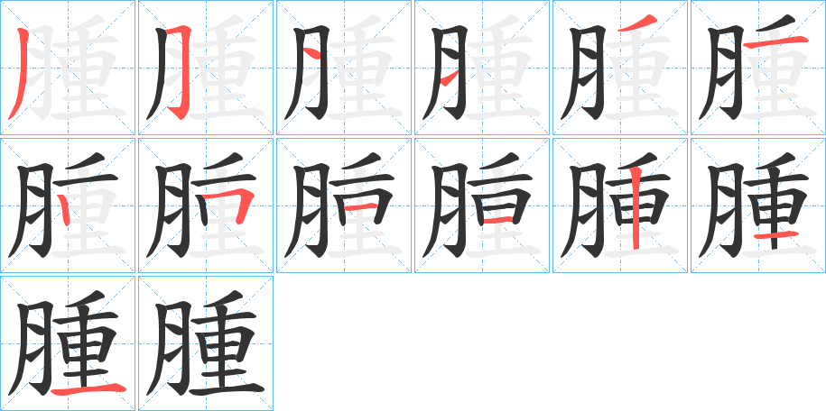 腫字的笔顺笔画分步演示