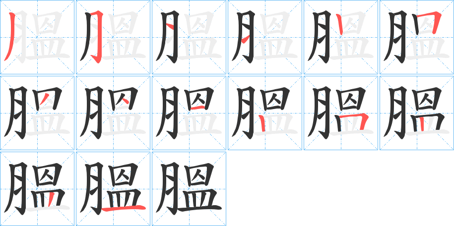 膃字的笔顺笔画分步演示