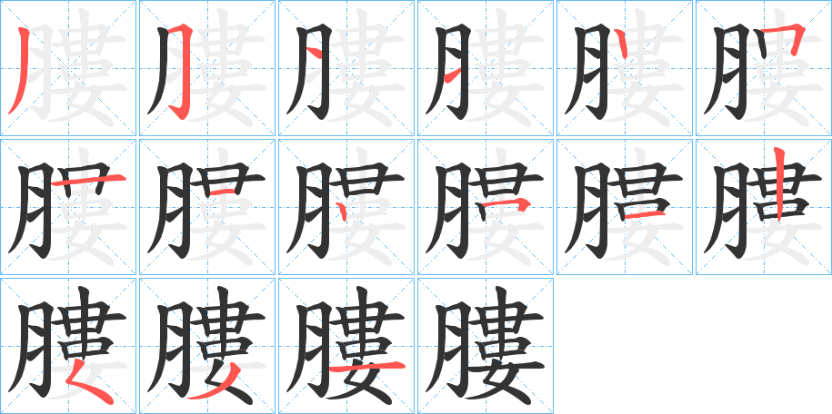膢字的笔顺笔画分步演示