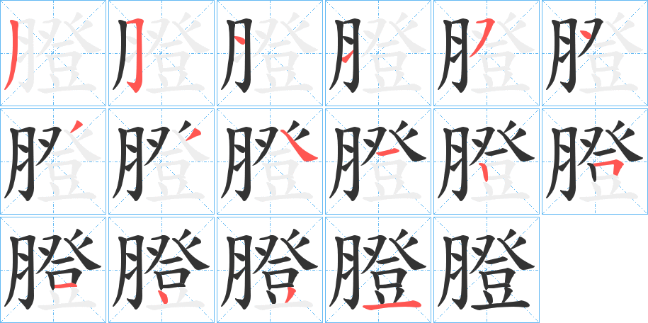 膯字的笔顺笔画分步演示