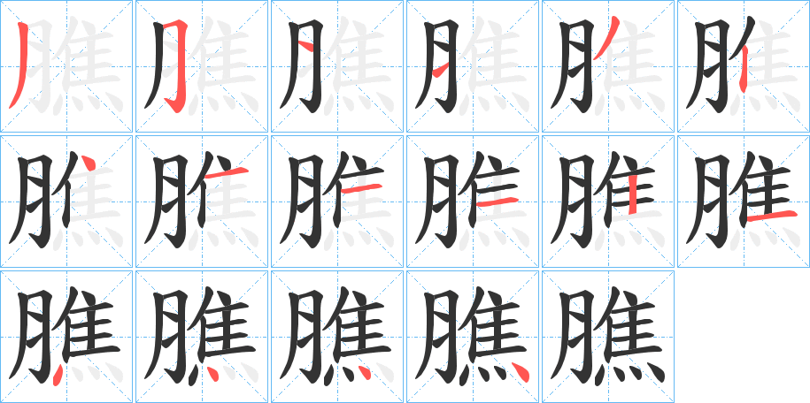 膲字的笔顺笔画分步演示
