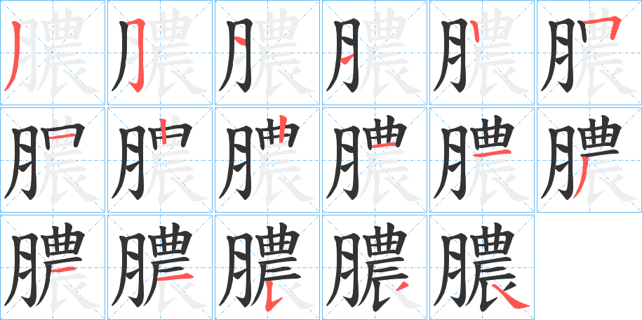 膿字的笔顺笔画分步演示