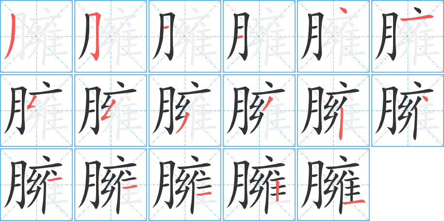 臃字的笔顺笔画分步演示